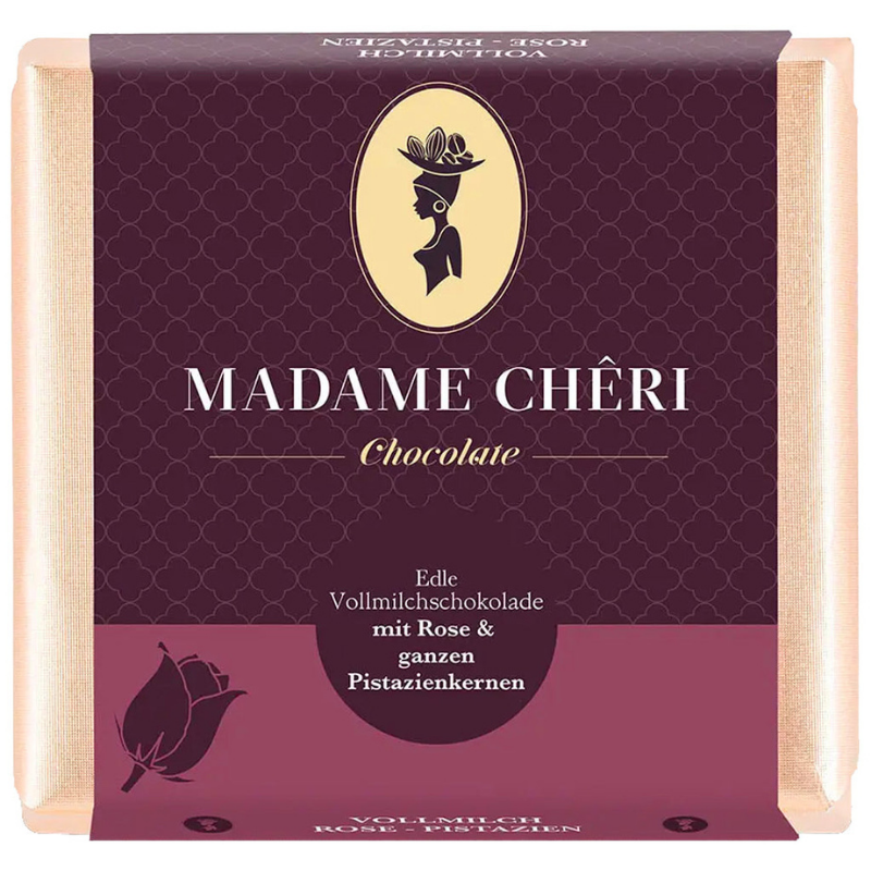 Vollmilch Schokolade mit Pistazien & Rose (90g)