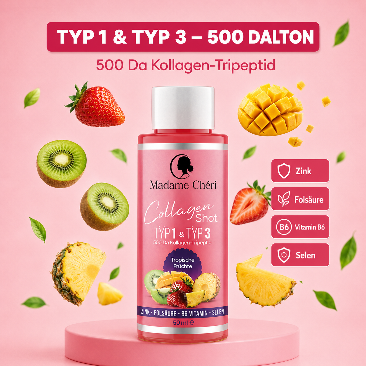 Kollagen Shot Display mit 10 Shots á 50g – Dein täglicher Beauty-Moment