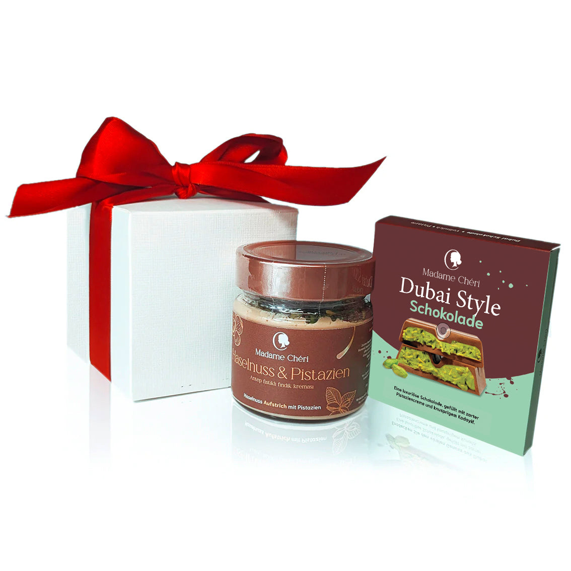 Geschenkbox – Kleiner Genussmoment - 1x Nussaufstrich & 1x Dubai Style Schokolade