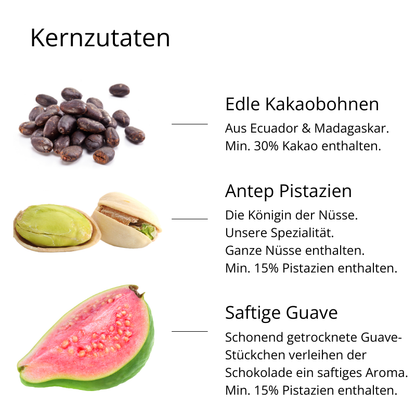 Vollmilch Schokolade mit Pistazien &amp; Guave (90g)