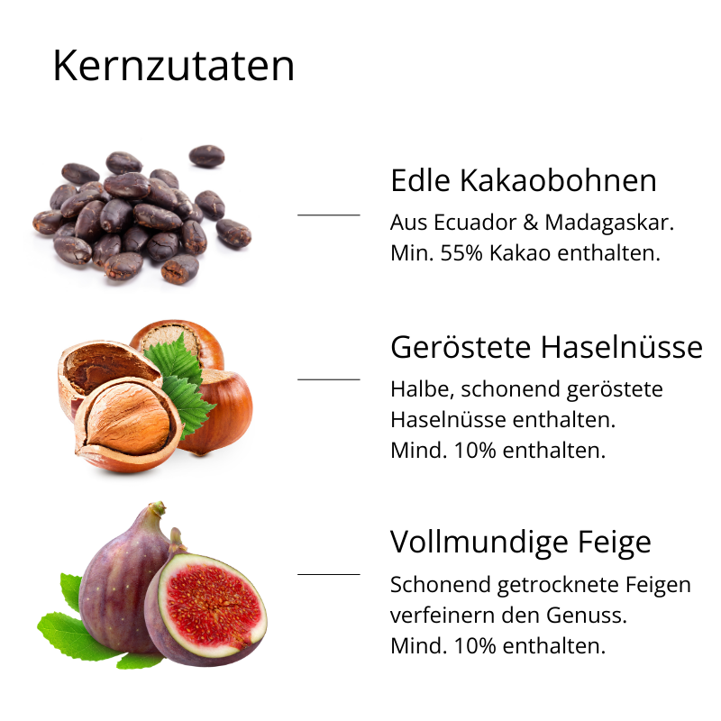 Zartbitter Schokolade mit Haselnuss &amp; Feige (90g)