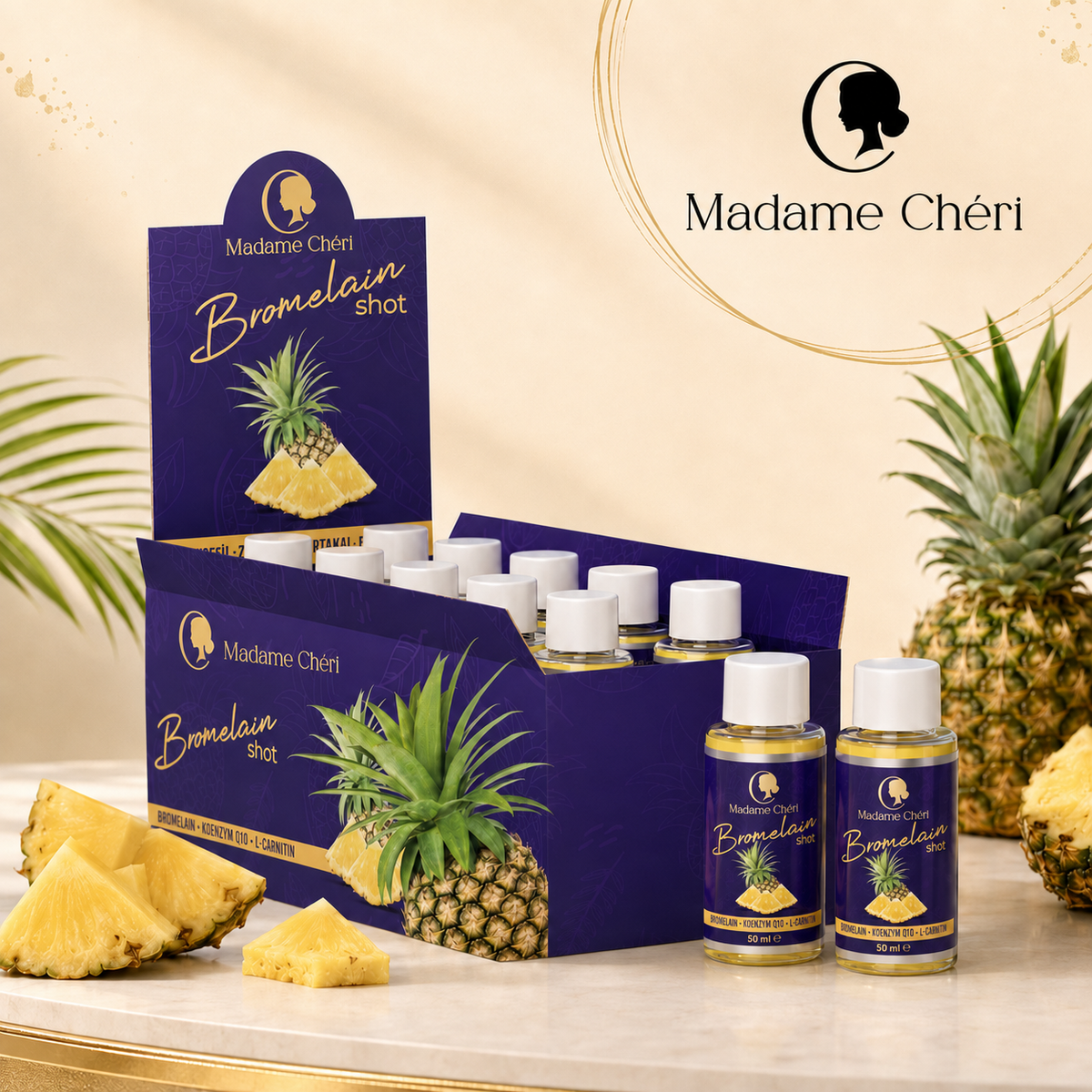 Bromelain Shot Display mit 10 Shots á 50ml – tropische Kraft, clever kombiniert