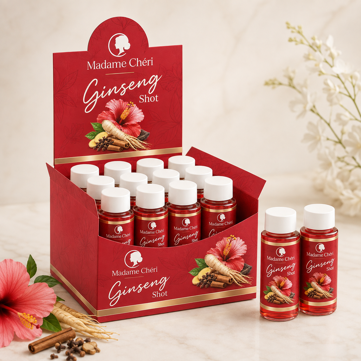 Ginseng Shot Display mit 10 Shots á 50ml – Fokus für deinen Tag