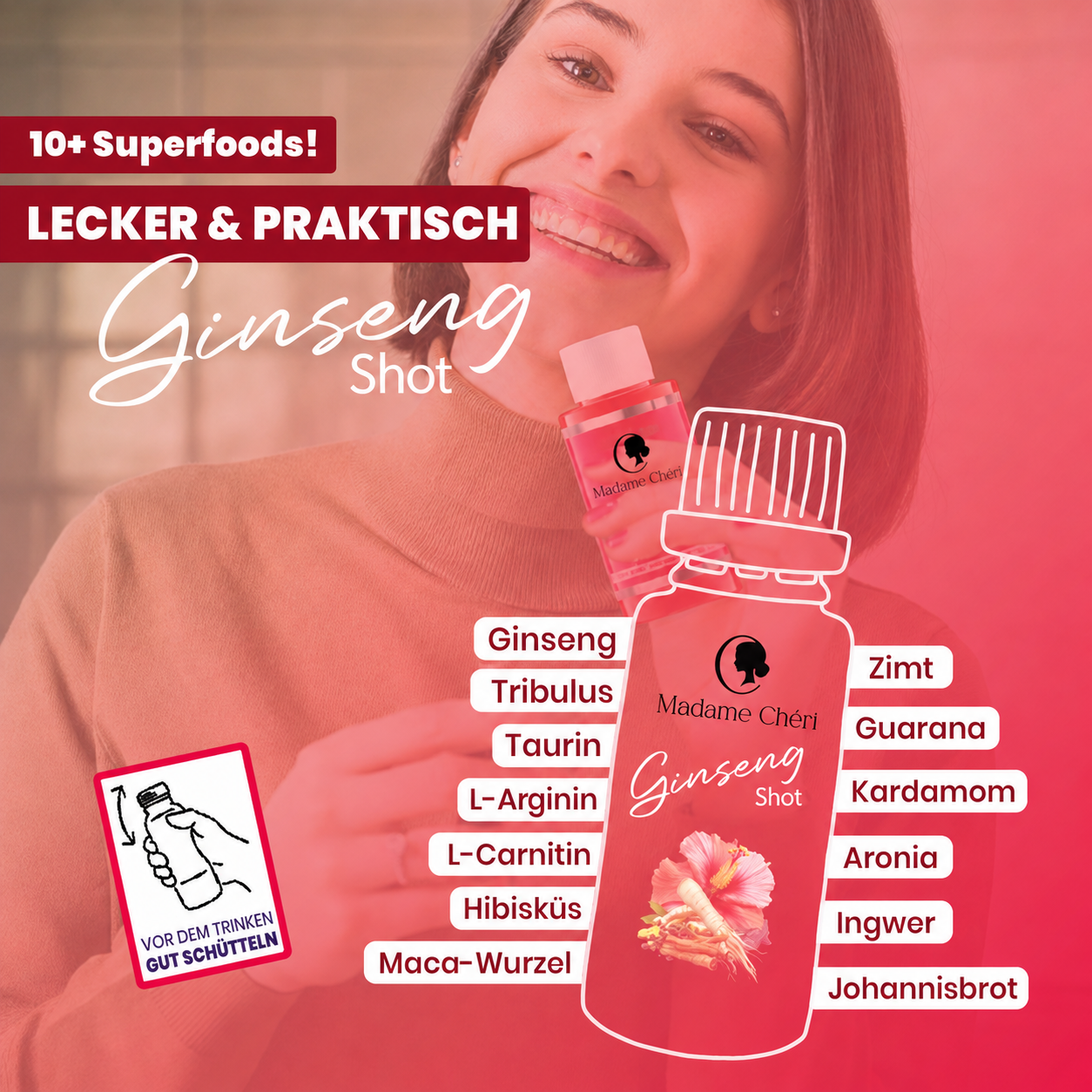 Ginseng Shot Display mit 10 Shots á 50g – Fokus für deinen Tag