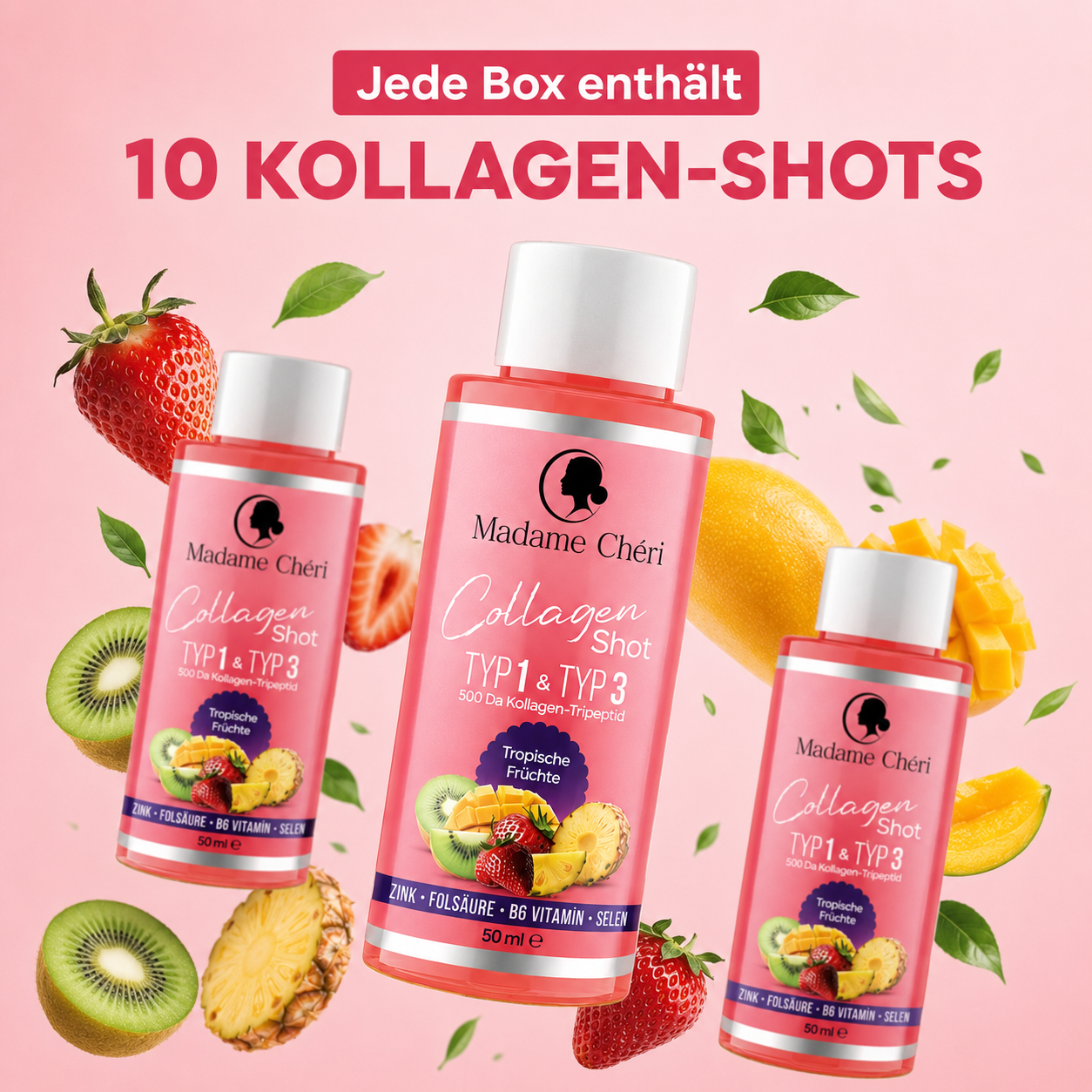 Kollagen Shot Display mit 10 Shots á 50g – Dein täglicher Beauty-Moment