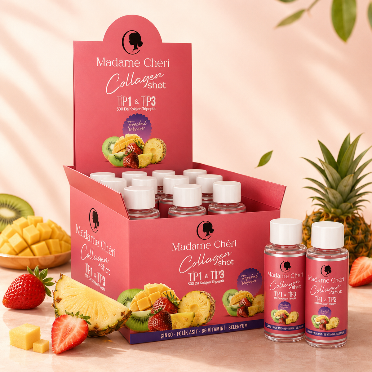 Kollagen Shot Display mit 10 Shots á 50ml – Dein täglicher Beauty-Moment