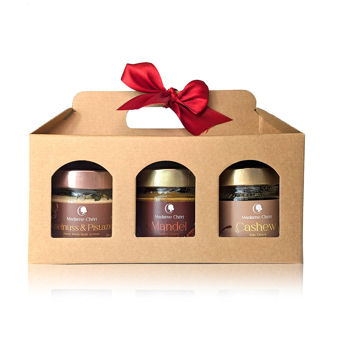 Geschenkbox klein - Nusstraum: 3 Aufstriche – Cashew, Haselnuss&Pistazie und geröstete Mandeln