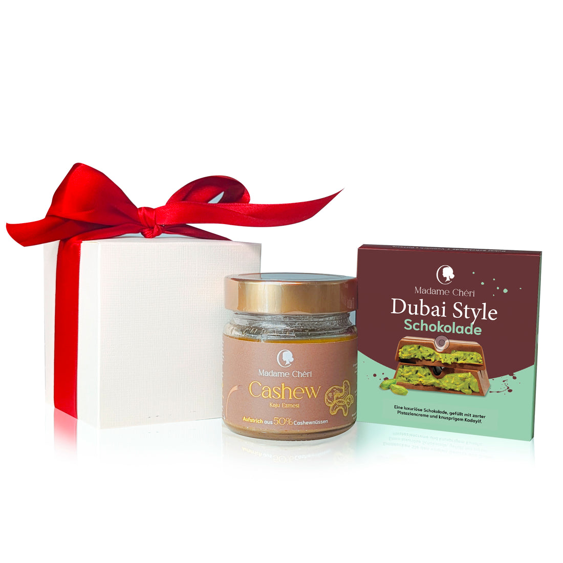 Geschenkbox – Kleiner Genussmoment - 1x Nussaufstrich &amp; 1x Dubai Style Schokolade