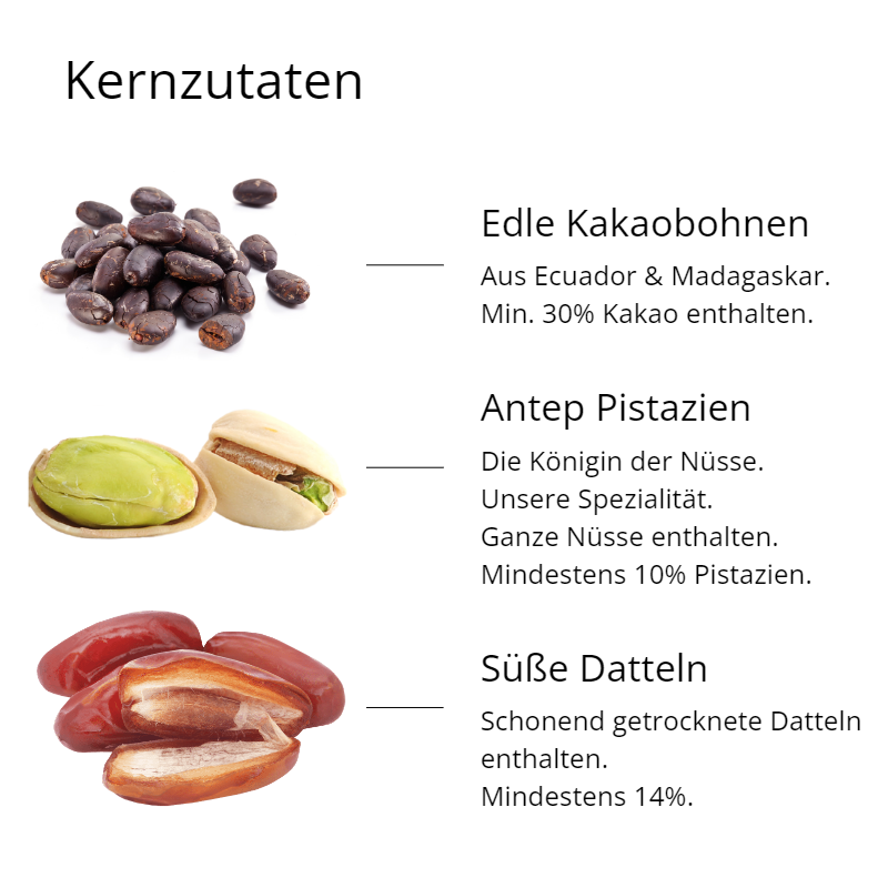 Zartbitter Schokolade mit Pistazien & Datteln (90g)
