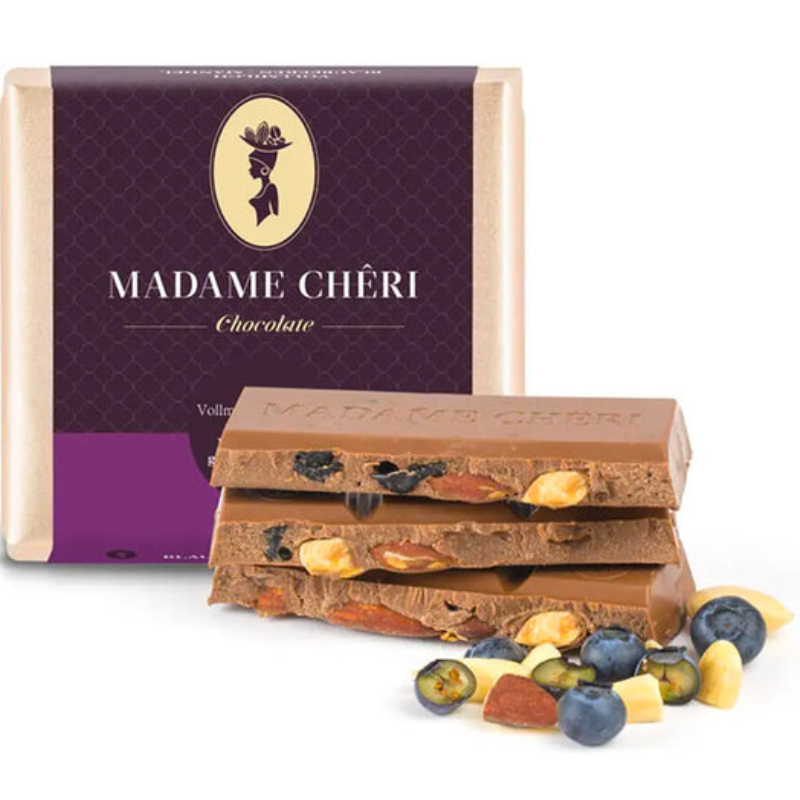 Vollmilch Schokolade mit Mandeln & Blaubeeren (90 g)