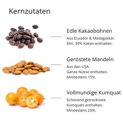 Vollmilch Schokolade mit Mandeln &amp; Kumquats (90 g)